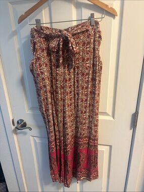 Angie Red Multi Paisley Wide-Leg Pants with Tie Waist